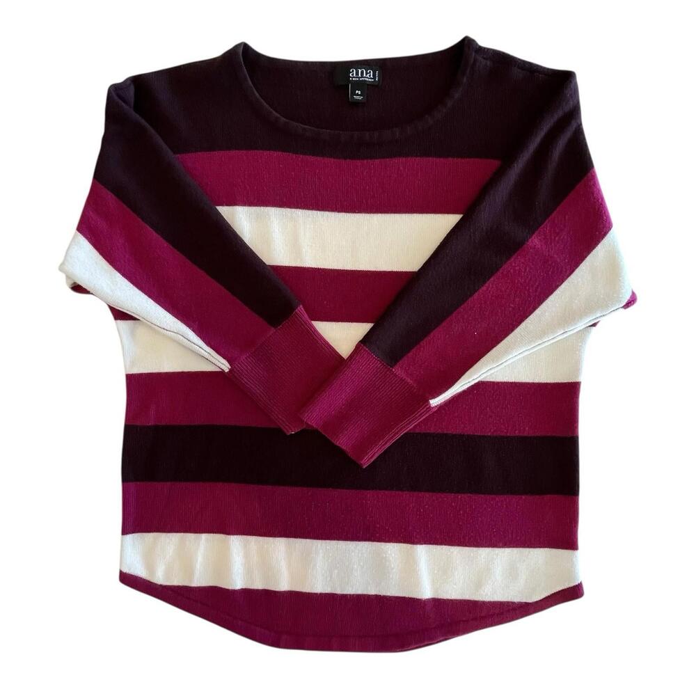 A.N.A.  Sweater Purple Striped Dolman 3/4 Sleeve womens Sz Petite Small 2823.6